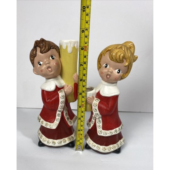 Vintage Ceramic Candle Holders Carolers Choir Girl & Boy Christmas Decor Mcm - Picture 7 of 9